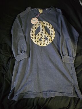 Umgee Blue Long-Sleeve Peace Sign Dress